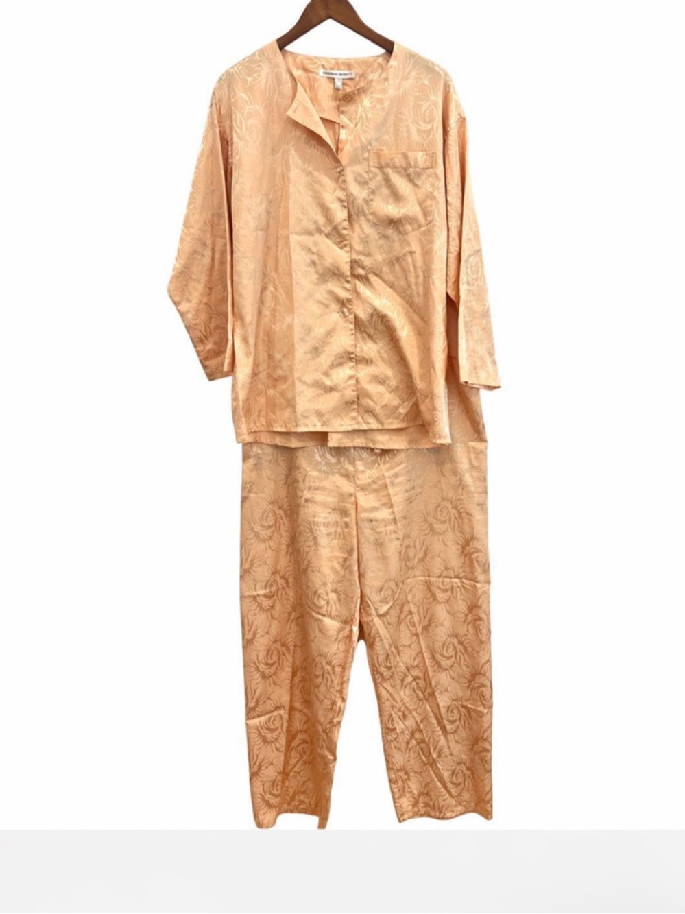 Vintage 90s Victoria's Secret Oversized Satin Pajama Set Gold Print